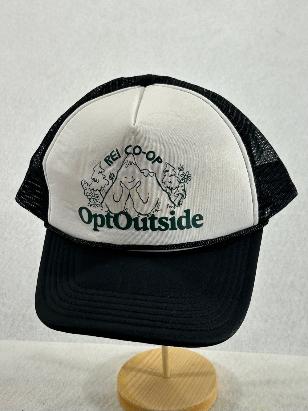 REI Co-op OptOutside Black White Mesh Trucker Hat Snapback